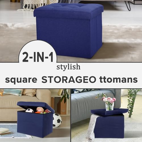 LINMAGCO Ottoman with Storage Small Foot Rest Stool Under Desk Stool Short Folding Footrest for Living Room Bedroom Home Office Dorm Dark Navy 17X13X13IN