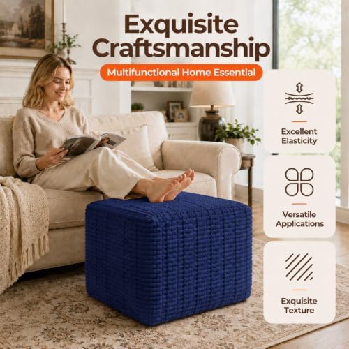 Square Pouf Ottoman Foot Rest, Foot Stools Ottoman for Living Room 26x18 In