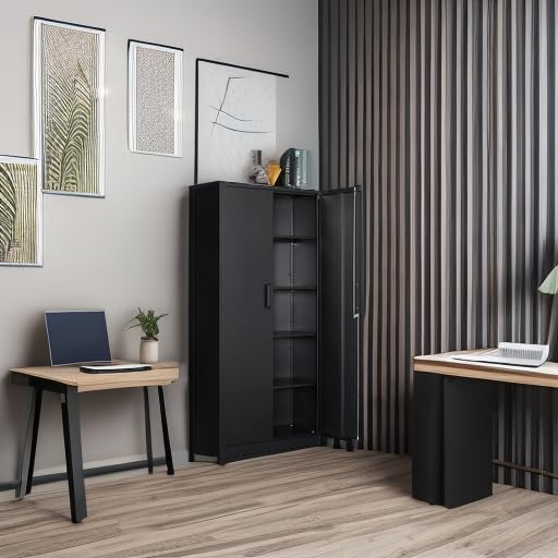 SISESOL Wide & Deep Metal Storage Cabinet with 2 Doors and 5 Adjustable Shelves,72x36x18 Garage Storage Cabinet,Tall Black Locking Metal Cabinets with Lock,Steel Locked Cabinets for Home,Office,Garage