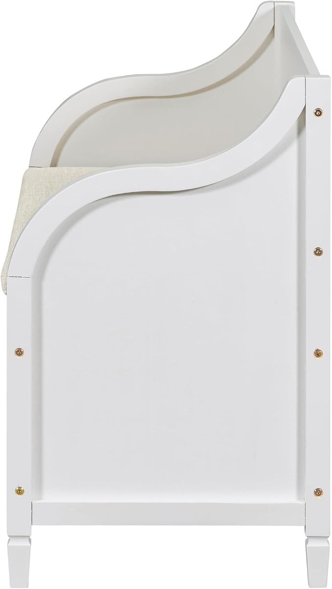Knocbel Rustic Entry Storage Bench with Hidden Compartments and Removable Cushion, Wooden Entryway Hallway Foyer Shoe Bench Bedroom End of Bed Bench (White and Beige)