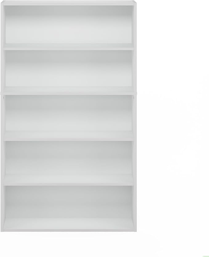 Furinno PASIR Book Shelf, 5-Tier Bookshelf, Bookcase with Open Shelf, 9.4 x 31.5 x 52.7, for Living Room, Bedroom, Home Office, White