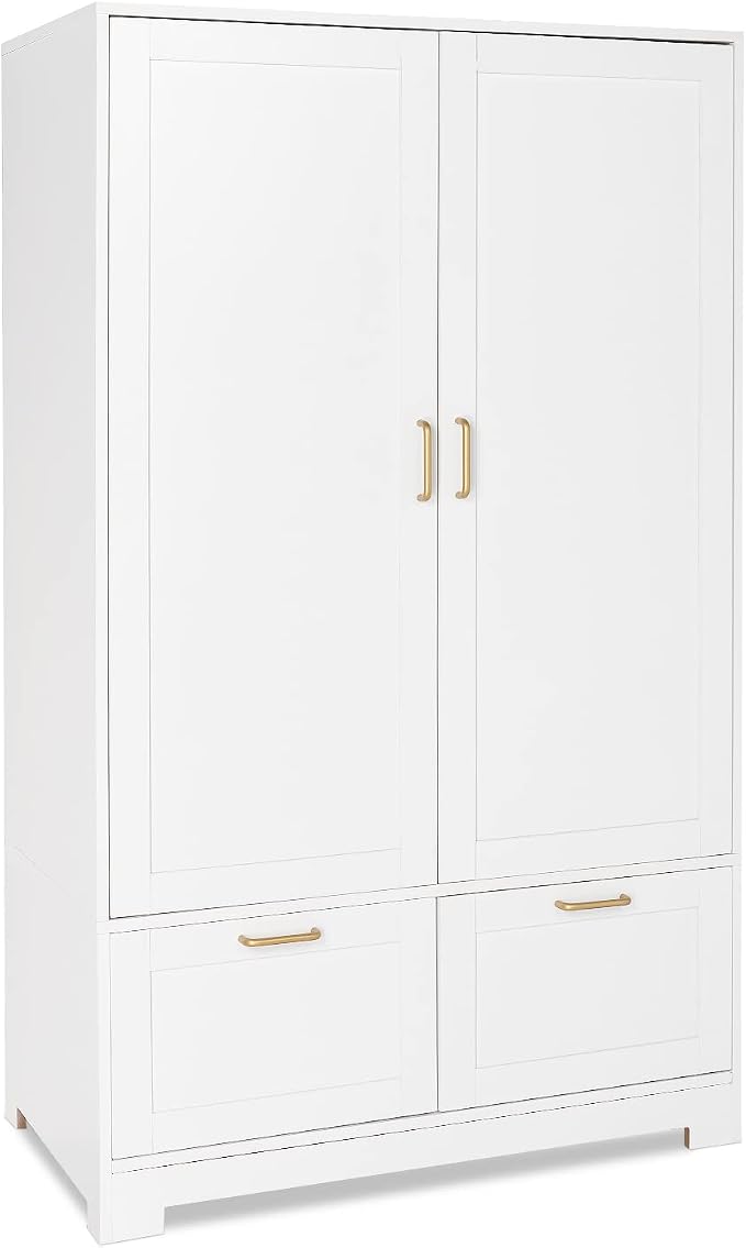 VINGLI 35" Wide White Armoire Wardrobe Closet with Adjustable Shelves and Drawers, Freestanding Closet Wardrobe Cabinet, Bedroom Armoires and Wardrobes with Doors for Kids' Room, Dorm