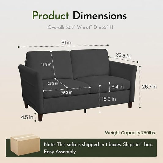 Valthie 61" Corduroy Loveseat Sofa, Modern Comfy Couches with Side Pocket, 2-Seater Sofa Couch for Living Room, Bedroom and Small Spaces,Grey