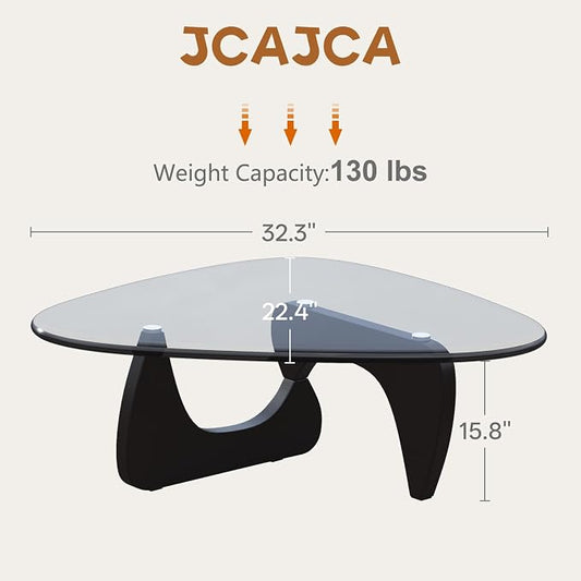 Coffee Table for Living Room Mid Century Modern Center Small Table with Glass Top and Wood, Black Transparent(32 Inch)