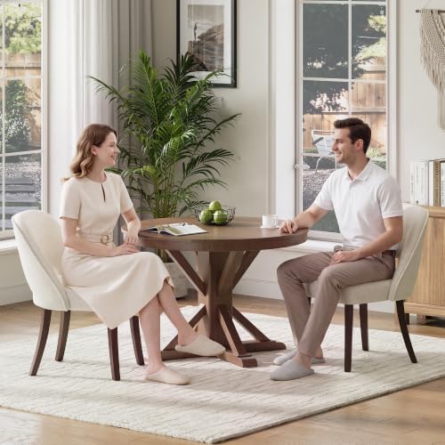 Wooden Dining Chairs Set of 6, Modern Upholstered Kitchen Chairs, Beige