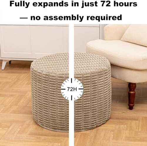 Boneless Ottoman Cloud Couch Ottoman, Rectangular Furry Floor Pouf Foot Rest with Premium Foam Filling, Multi-Use Foot Rest Stool for Living Room & Bedroom (Light Coffee, 22x22x16 Inches, Round)