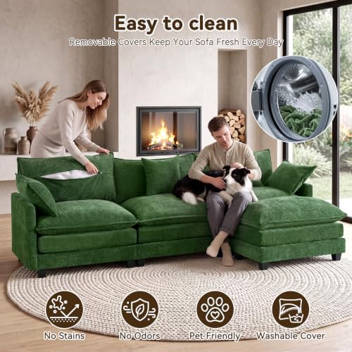 111.4" L‑Shaped Cloud Sectional Sofa Couch, Reversible Chaise, Green