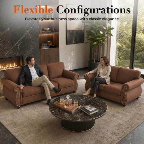 Couchus 2-Piece Sofa Set, 88" 3-Seater, 77" Loveseat, Caramel Rust