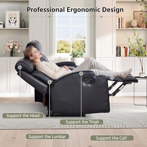HAOMARKETS 2-Piece Manual Recliner Sofa Set, Included Single Recliner Chair and 3-Seater Reclining Couches, Overstuffed Pu Leather Reclining Couches with Cup Holders for Living Room, Black