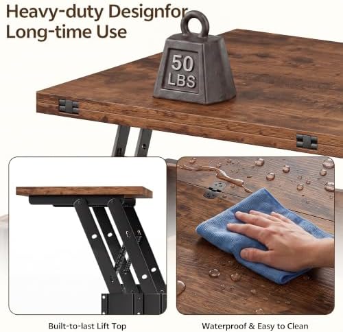 31.5'' Lift Top Coffee Table with Storage Bench, Rustic Brown