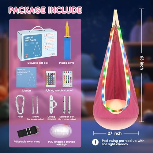OUTREE Light Up Pod Swing Seat, Sensory Swing with LED Light