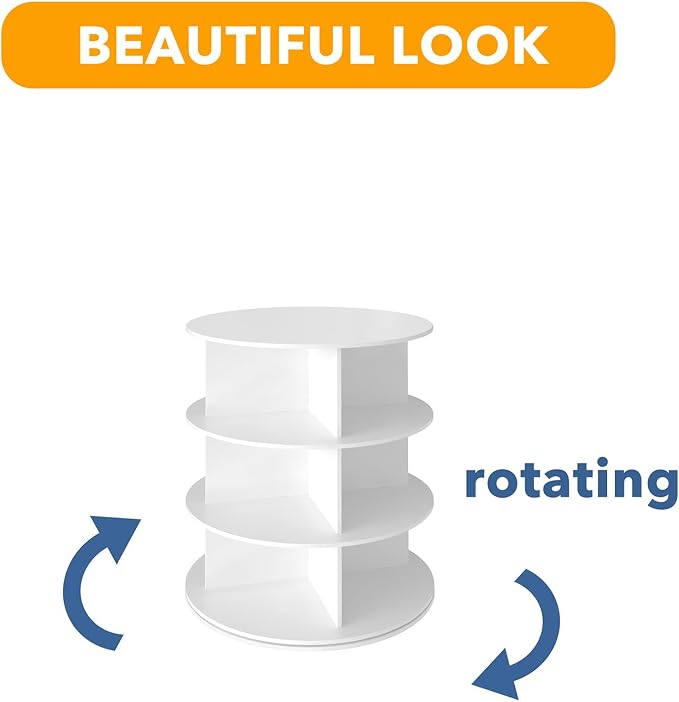 SpaceAid 3 Tier Rotating Shoe Rack Tower, Spinning Shoe Display Lazy Susan, Revolving 360 Shoe Rack Storage Round Carousel, Vertical Handbag Rotate Shoes Closet Organization (3-Tier White)