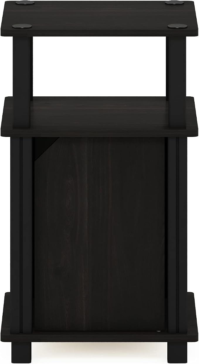 Furinno JUST Night Stand, 3-Tier Nightstand with Door Cabinet, Side Table, End Table with Open Shelf, for Living Room, Bedroom, Espresso