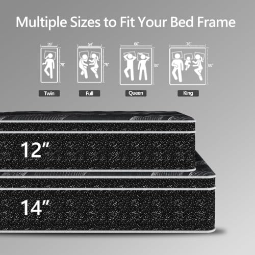 Mattress King Size 12 inch, Hybrid Memory Foam King Mattress in a Box, Individually Pocket Springs, Medium Firm Feel for Pressure Relief, Breathable Comfort, CertiPUR-US Certified