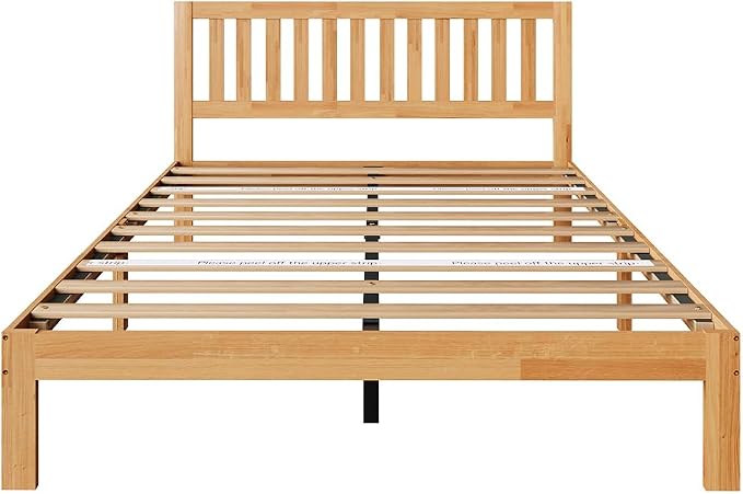 Novilla 12 Inch Queen Bed Frame with Headboard, Queen Size BedFrame with Headboard Classic Wooden Bed Frame Queen Size with Wood Slat Support, No Box Spring Needed, Easy Assembly, Natural Grain Wood