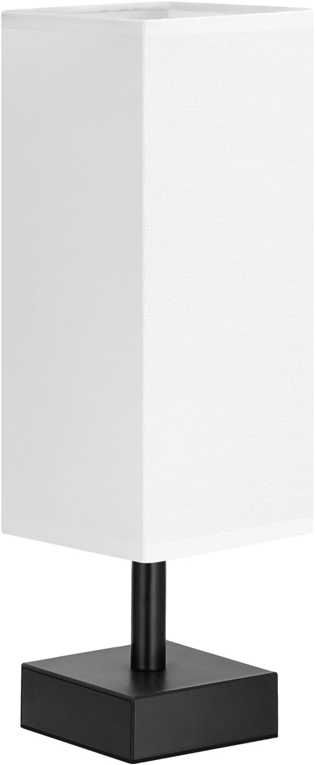 White Small Table Lamp - Bedside Lamp for Bedroom, Minimalist Nightstand Lamp with Silver Base, Desk Lamp for Kids Room Dorm