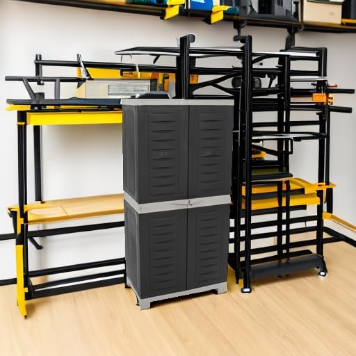 Sunnydaze 48" H Resin Garage Storage Cabinet - Garage Cabinet with Lockable Doors and 3 Adjustable Shelves - Freestanding Utility Storage for Laundry Room, Office, Basement - Charcoal