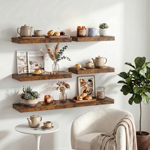 Dreamland 72" Floating Shelves for Wall, 12" Deep Thicker Floating Shelves, Wall-Mounted Shelves for Bedroom, Living Room, Kitchen, Bathroom,Rustic Brown - Set of 1