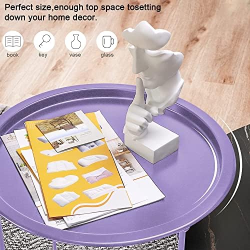 Garden 4 you End Table 2 PCS Metal Side Table Purple Round Folding Tray Cyan Sofa Small Accent Fold-able Table, Round End Table Tray, Next to Sofa Table, Snack Table for Living Room and Bed Room