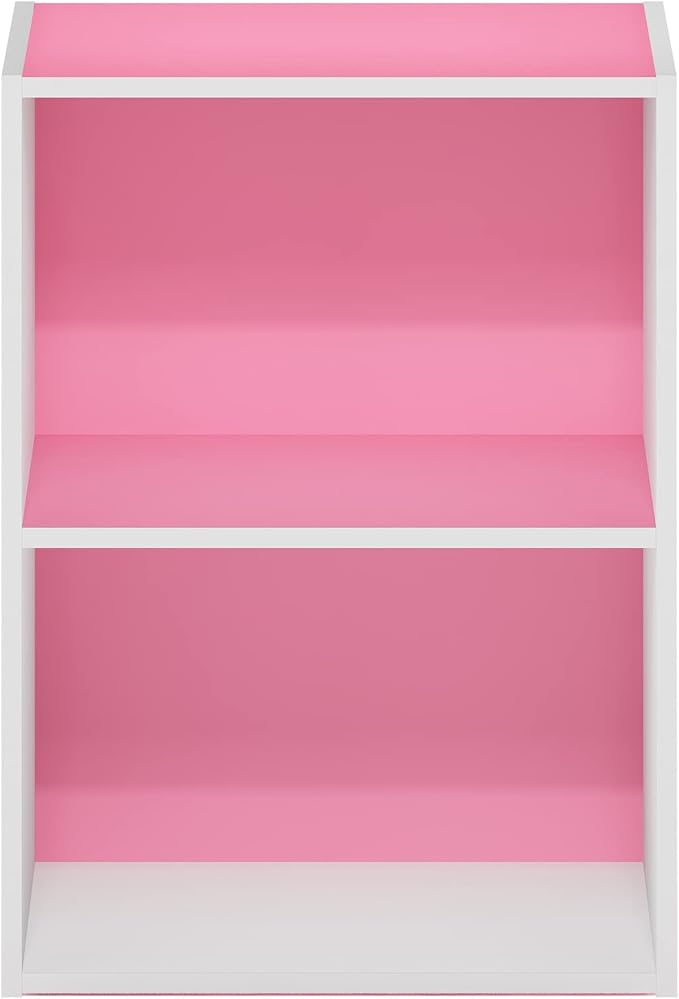 Furinno Luder Bookcase / Book / Storage, 2-Tier, Pink/White