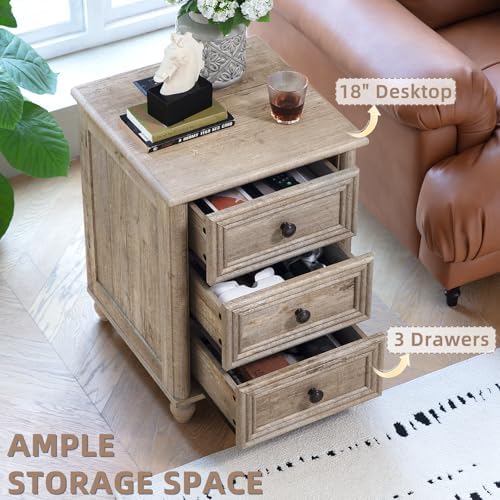 RWYHG 18" Nightstands Set of 2 with Charging Station & 3 Drawers