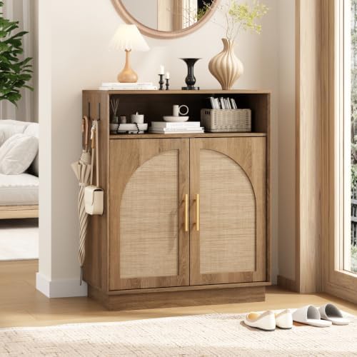 Set of 2 Rattan Shoe Storage Cabinet with Arched Doors