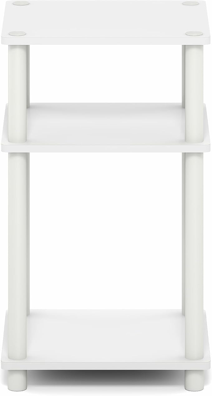 Furinno Turn-N-Tube Side Table, 3-Tier End Table with Open Shelf, Toolless Assembly Night Stand, Bedside Table, for Living Room, Bedroom, White