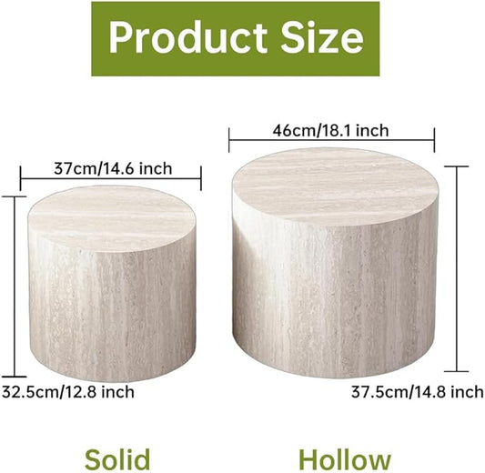 Round Nesting Coffee Tables Modern Travertine Coffee Table Small Round Coffee Tables Circular Side Table Accent End Table Nested Coffee Table Set for Living Room (Travertine B)