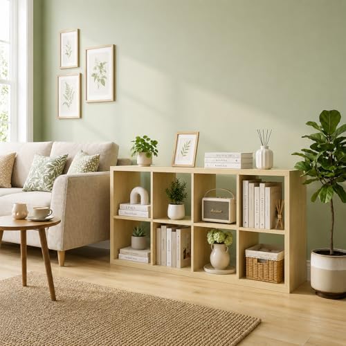 CTESNE【Wooden Thick Frame 8 Cube Storage Organizer Shelf with Anti-Tipping Kits + Reversible Open Back Bookcase, Horizontal and Vertical Dual-use Standing Bookshelf(Oak,13inch)