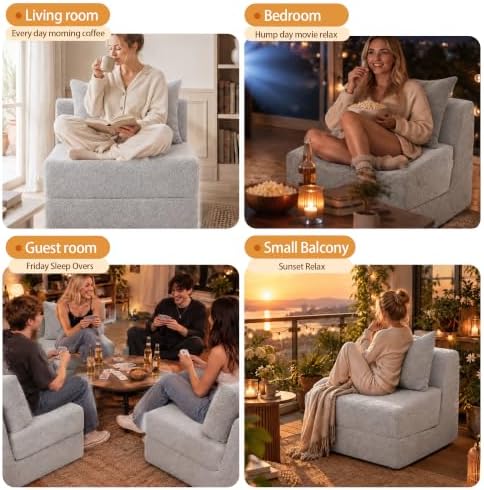 3-in-1 Folding Sofa Bed, Convertible Sleeper Chair, Grey