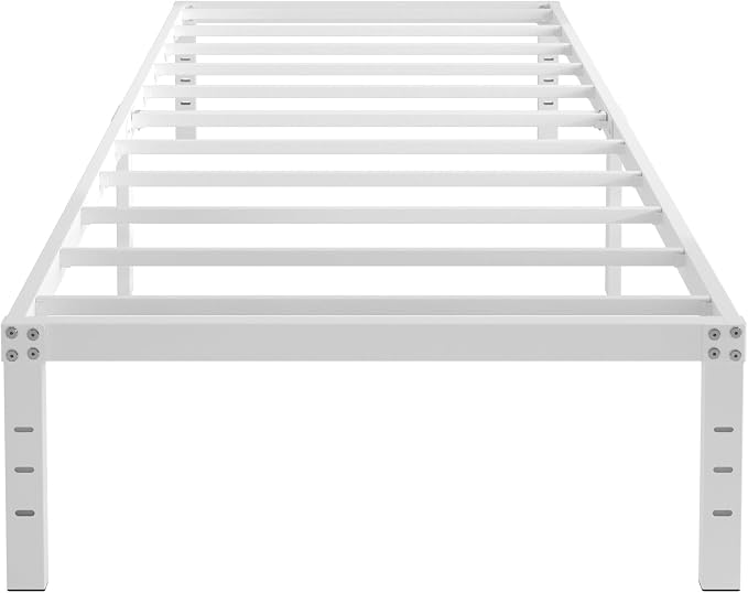 YUSENHEEI 14 Inch Twin Bed Frames No Box Spring Needed, Heavy Duty Metal Twin Platform Bed Frame with Large Underbed Storage Space, Noise Free, Easy Assembly, White