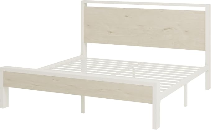 SHA CERLIN 14 Inch King Metal Platform Bed Frame with Wooden Headboard and Footboard, No Box Spring Needed, Large Under Bed Storage, Heavy Duty Slats Support, White Washed Oak