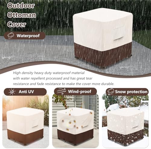 Bitubi Waterproof Patio Ottoman Cover, Heavy Duty Square Outdoor Side Table Furniture Covers Size 32L x 32W x 18H inch (Brown)