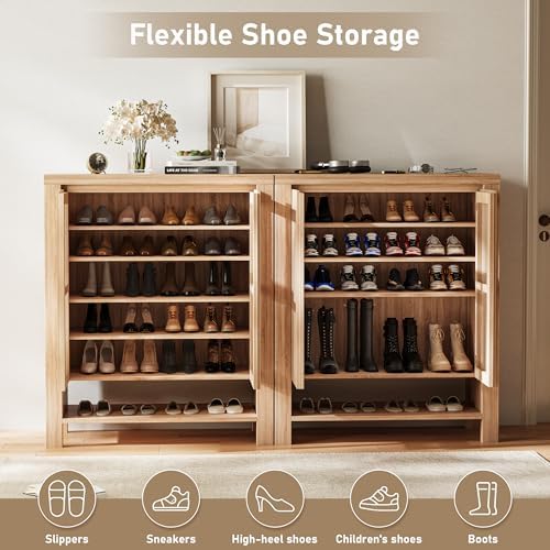 43" Tall Shoe Storage Cabinet with Doors, 8-Tier Entryway Shoe Cabinet with Adjustable Shelves, Modern Freestanding Shoes Rack Organizer Cabinet for Entryway Hallway Front Door