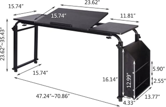 Gdrasuya10 Overbed Table with Wheels for Full/Queen Beds,Home Office Desks for Laptop,Height/Width Adjustable for Bedroom, Dining Room, Living Room(Height: 23" - 35" /Width: 47" - 70")