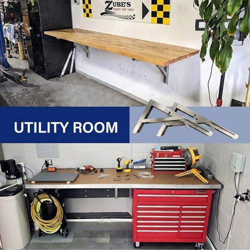 Heavy Duty 18 Inch Folding Shelf Brackets, 2-Pack Collapsible Wall Mounted Brackets, Stainless Steel Fold Down Support for Laundry Room, Kitchen, Closet - Space Saving Hardware