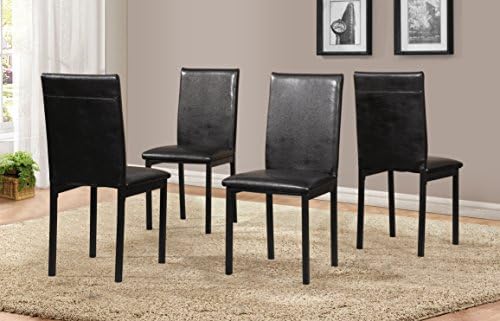 Roundhill Furniture Noyes Faux Leather Metal Frame Dining Chair, Set of 4, Black
