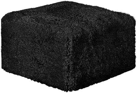 Furniture of America Havyn Modern Faux Fur 1-Seater Square Modular Foam Ottoman, Compressed Couch in a Box, No Assembly Required, for Living Room and Office, Black