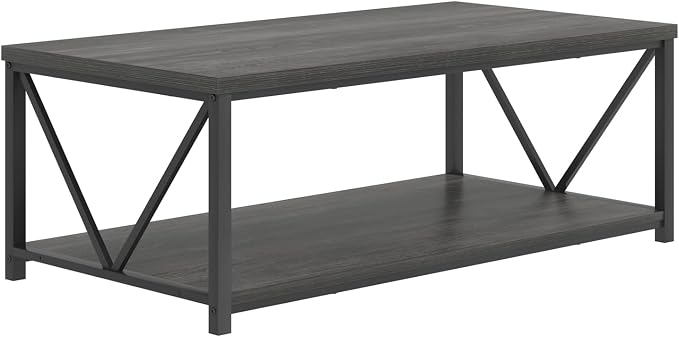 FOLUBAN Coffee Table with Storage, Modern Small Center Tables for Small Spaces, Rustic Wood and Metal Cocktail Table for Living Room, 39.3 Inch Dark Gray