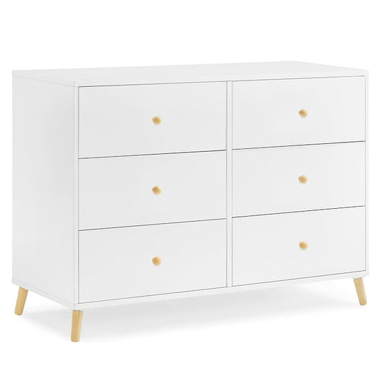 Delta Children Essex 6 Drawer Dresser and 4-in-1 Convertible Crib, Bianca White/Natural