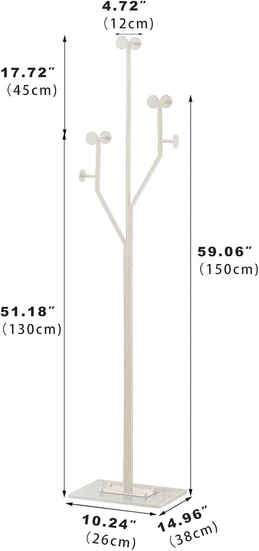 JIAYUEJU Heavy Duty Coat Rack Tree-shaped Metal Freestanding Coat Tree with Sturdy Marble Base Corner Coat Rack for Bedroom Entryway Hallway 14.96 x 10.24 x 68.9 Inches (White)