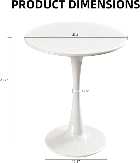 Round Dining Table, 24" Circle Tulip Table with Thickened Tabletop & Metal Pedestal, Mid Century Modern Bistro Table for Kitchen, Small Places, Living Room, Cafe (White)