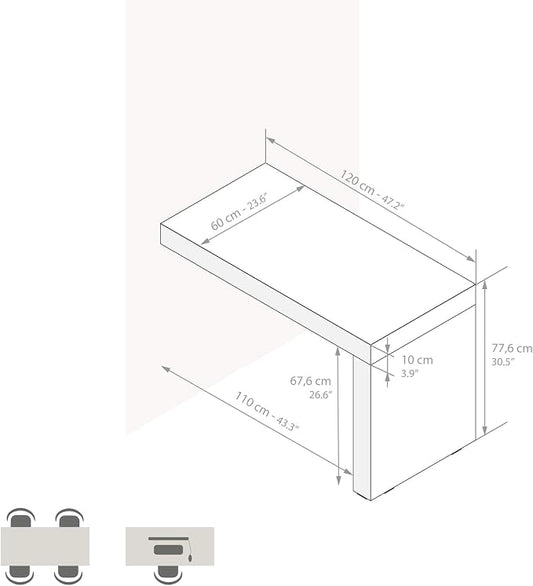 Mobili Fiver, Evolution Desk 47.2 x 23.6 in, Ashwood White with One Leg, Made in Italy