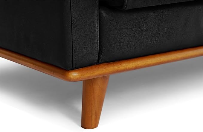 Valencia Artisan Full Leather Sofa - Pure Full Italian Nappa Leather Couch, Solid Wood Accent, Ultimate Comfort (Black, L-Shape Sectional)