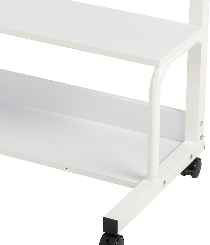 Mobile Laptop Desk with Power Outlets, Height Adjustable TV Tray Table with Storage Shelf, Rolling Computer Table with USB Ports (White)