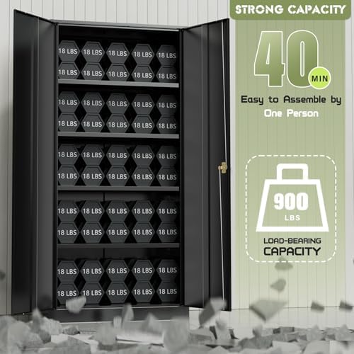 Crownland 72" Metal Storage Cabinet, Lockable Garage Storage Cabinets, High Office Cabinet with Adjustable Shelves for Home Office, Pantry,Classroom, Garage, File(Black)
