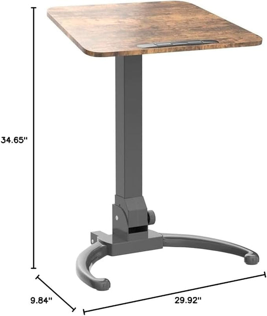 JOY worker Foldable Mobile Standing Desk, Pneumatic Height Adjustable Sit Stand Desk, 90° Tiltable Rolling Laptop Table, Portable Workstation with Non-Slip Mat for Home Office, Holds Up to 22lbs