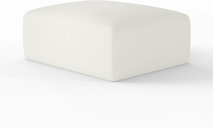 40" Oversized Square Corduroy Ottoman Pouf - Poofy Soft Foot Rest with Foam Chunk Filling, Movable Large Ottoman Pouf Footstool for Living Room Sofa Couch Bedroom, Beige (1 Piece)