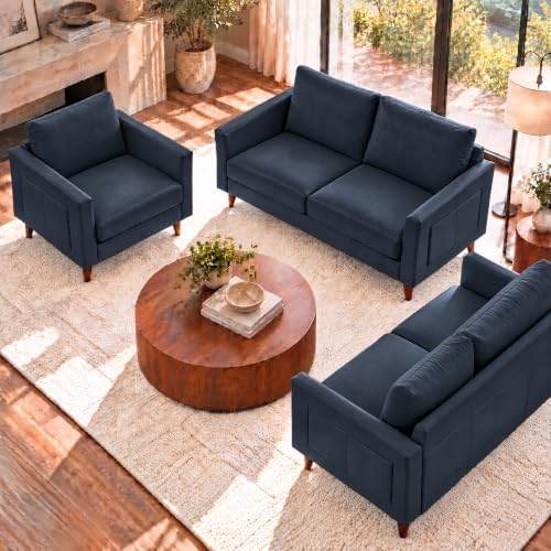 Faux Leather 3 Seater,Loveseat and Armchair,Royal Blue