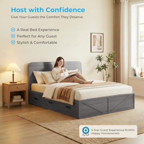 Murphy Bed, Cabinet Beds Queen Size with Mattress Included, Drawers, Queen Hidden Murphy Guest Chest Bed, 3-in-1 Convertible Cabinet Sofa Bed, Furniture Sets for Small Room, Apartment - Grey